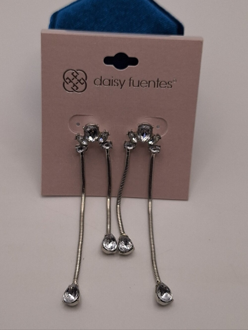 NWT Daisy Fuentes Crystal Double Dangle Silver Drop Earrings